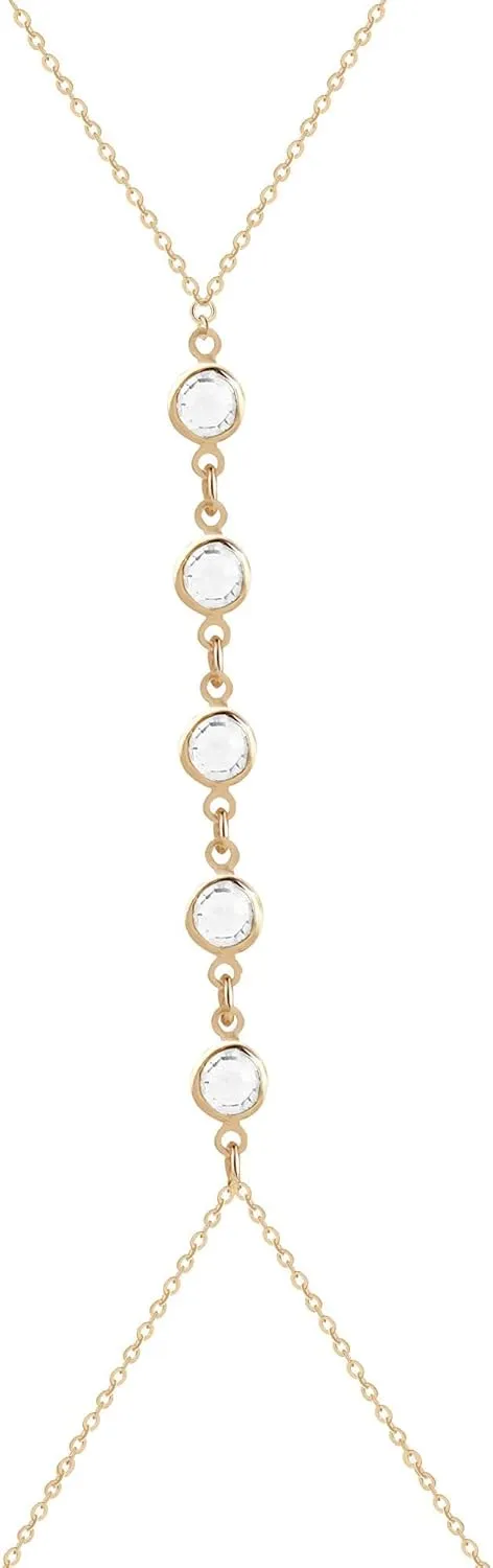 14K Gold Sexy Body Chains for Women, Layered Rhinestone Crossover Bikini Bra Body Jewelry, Summer Beach Crystal Belly Waist Chain