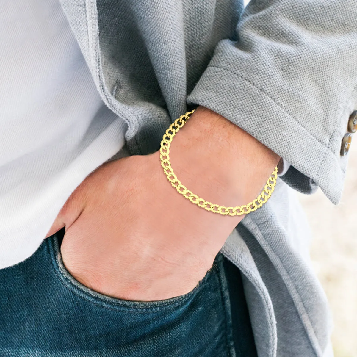 14K Yellow Gold Filled 5.8Mm Curb Link Bracelet With Lobster Clasp