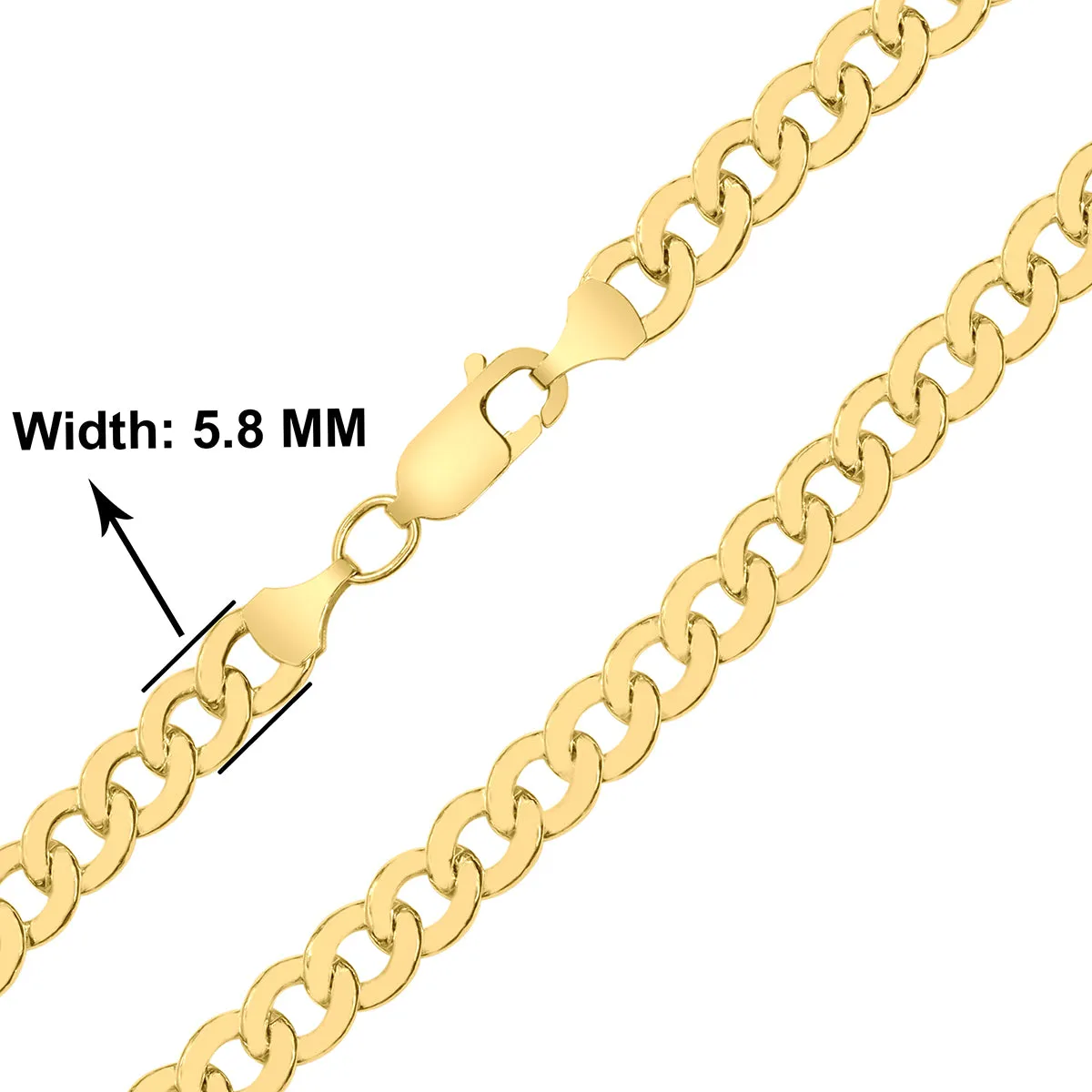 14K Yellow Gold Filled 5.8Mm Curb Link Bracelet With Lobster Clasp