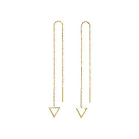14K Yellow Gold Threader Earrings with Triangle Shape 0.066 CTTW White Diamonds Dainty Long Drop Earrings
