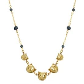 1928 Jewelry&reg; 14K Gold Dipped Cat Faces With Blue Beaded Chain Necklace 16In Adj.