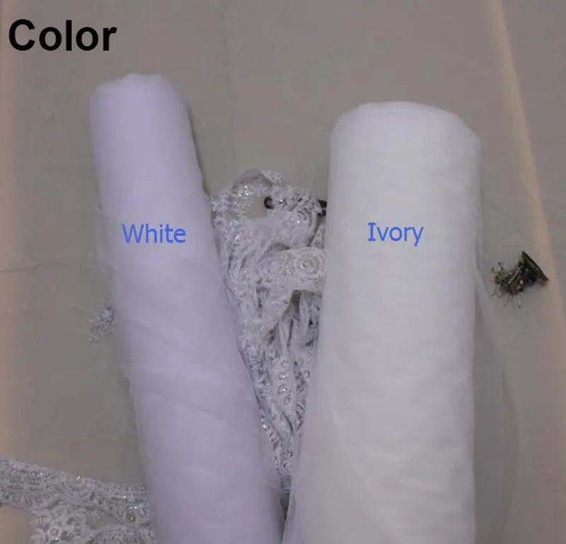 2 Layers Sequins Lace Cathedral Wedding Veils with Comb Long White or Ivory Veil