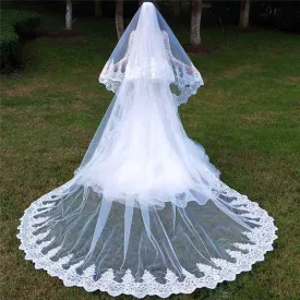 2 Layers Sequins Lace Cathedral Wedding Veils with Comb Long White or Ivory Veil
