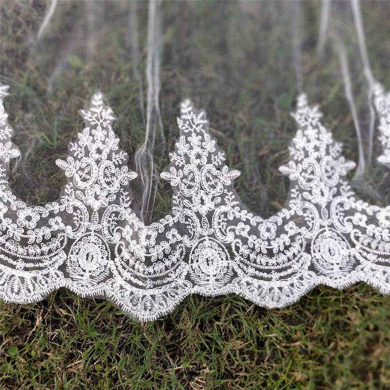 2 Layers Sequins Lace Cathedral Wedding Veils with Comb Long White or Ivory Veil