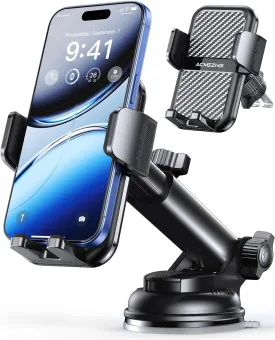3-in-1 Car Phone Holder [122 LBS Strongest Suction & Stable Clamp Arm] 360 Adjustable Car Phone Mount, Cell Phone Holders for Your Car for Dashboard Vent, All Smartphones & Car Models (Black)