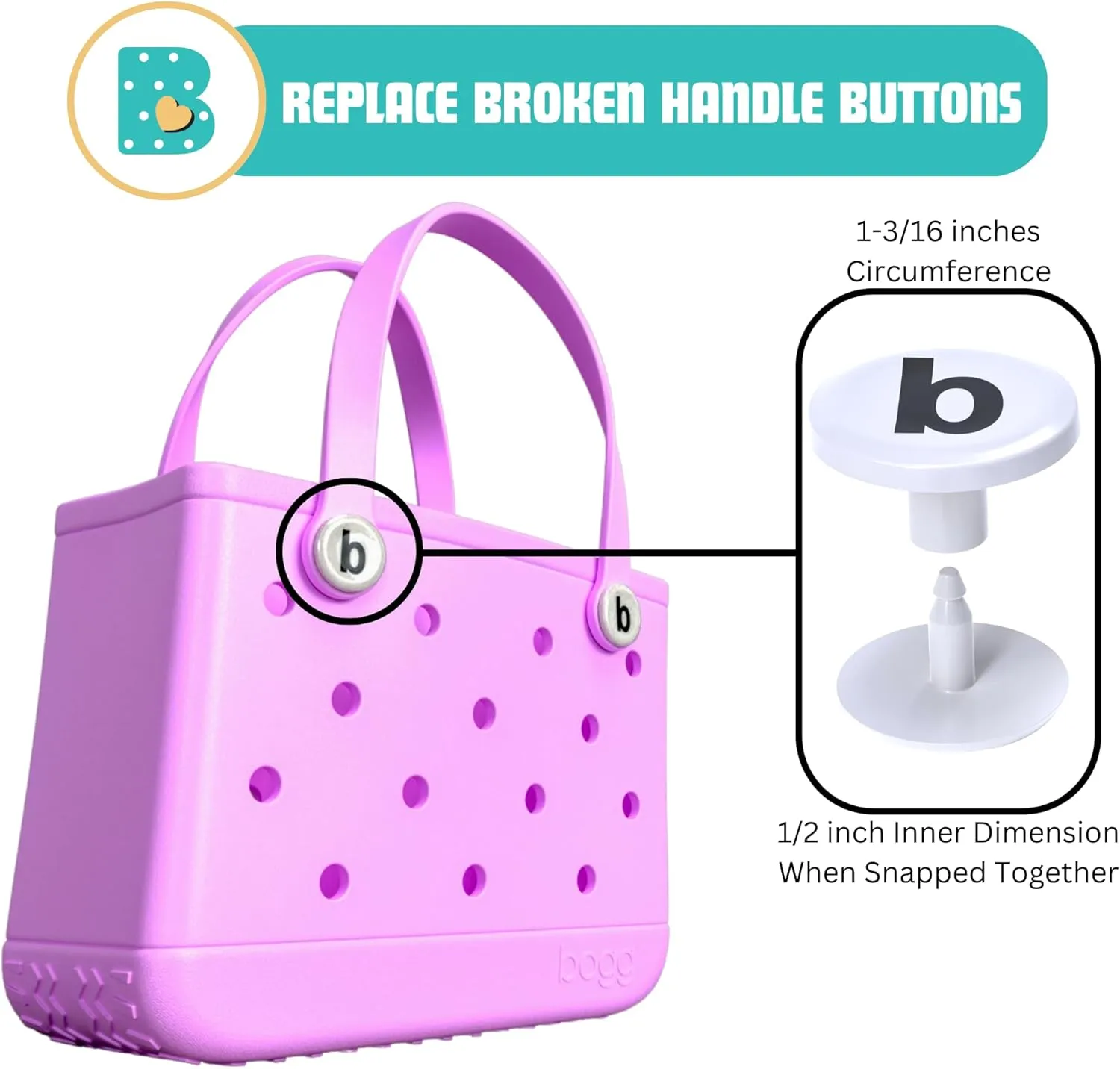 4-Pack Replacement Buttons with B for Bogg Bag Handle Strap. Compatible with Bogg Bag Beach Tote Handles. Fix Your Bogg Bag Handle Quickly and Easily with Replacement Rivets