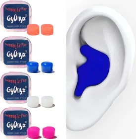 4 Pairs Silicone Adult Ear Plugs for Swimming, Reusable Waterproof Protection Swimming Ear Plugs for Kids, Men, Women, Water Play Accessories for Surfing, Floating, Pool (4 Colors & 4 Cases)