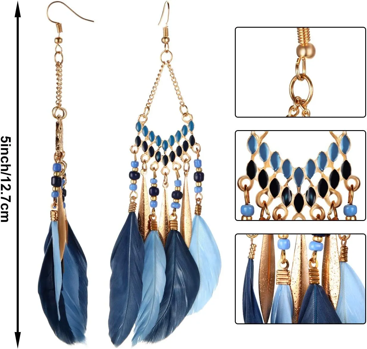 6 Pairs Women Faux Feather Earrings Dream Catcher Bohemian Fringe Tassel Long Drop Dangle Earrings Set with Design for Women