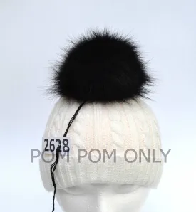 6" HIGHEST QUALITY Black Fox Fur pom pom for women hat with threads
