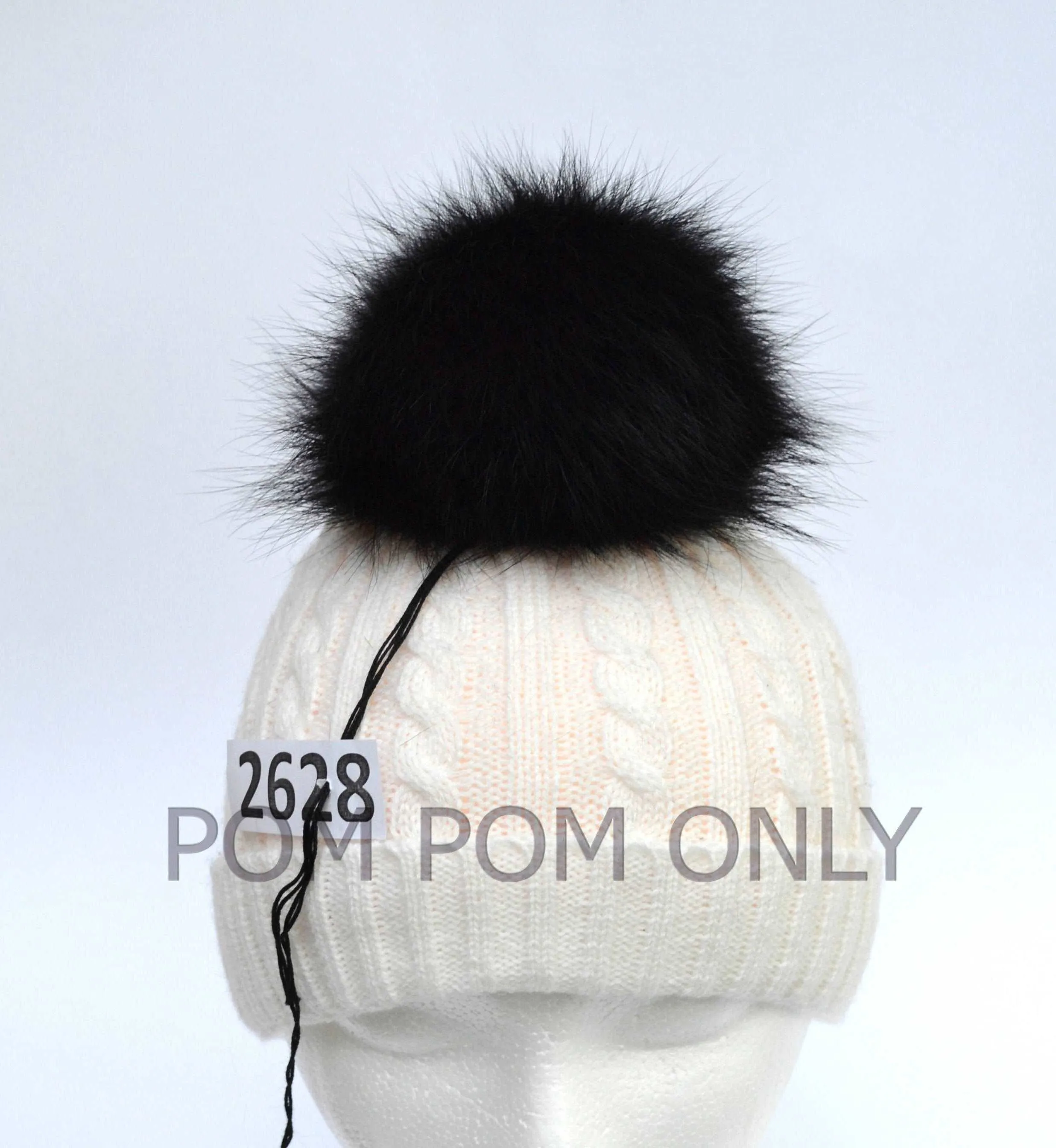 6" HIGHEST QUALITY Black Fox Fur pom pom for women hat with threads