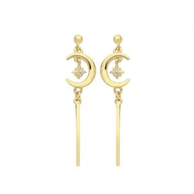 9ct Yellow Gold Moon Earrings with Dangle Zirconia Star ER1167