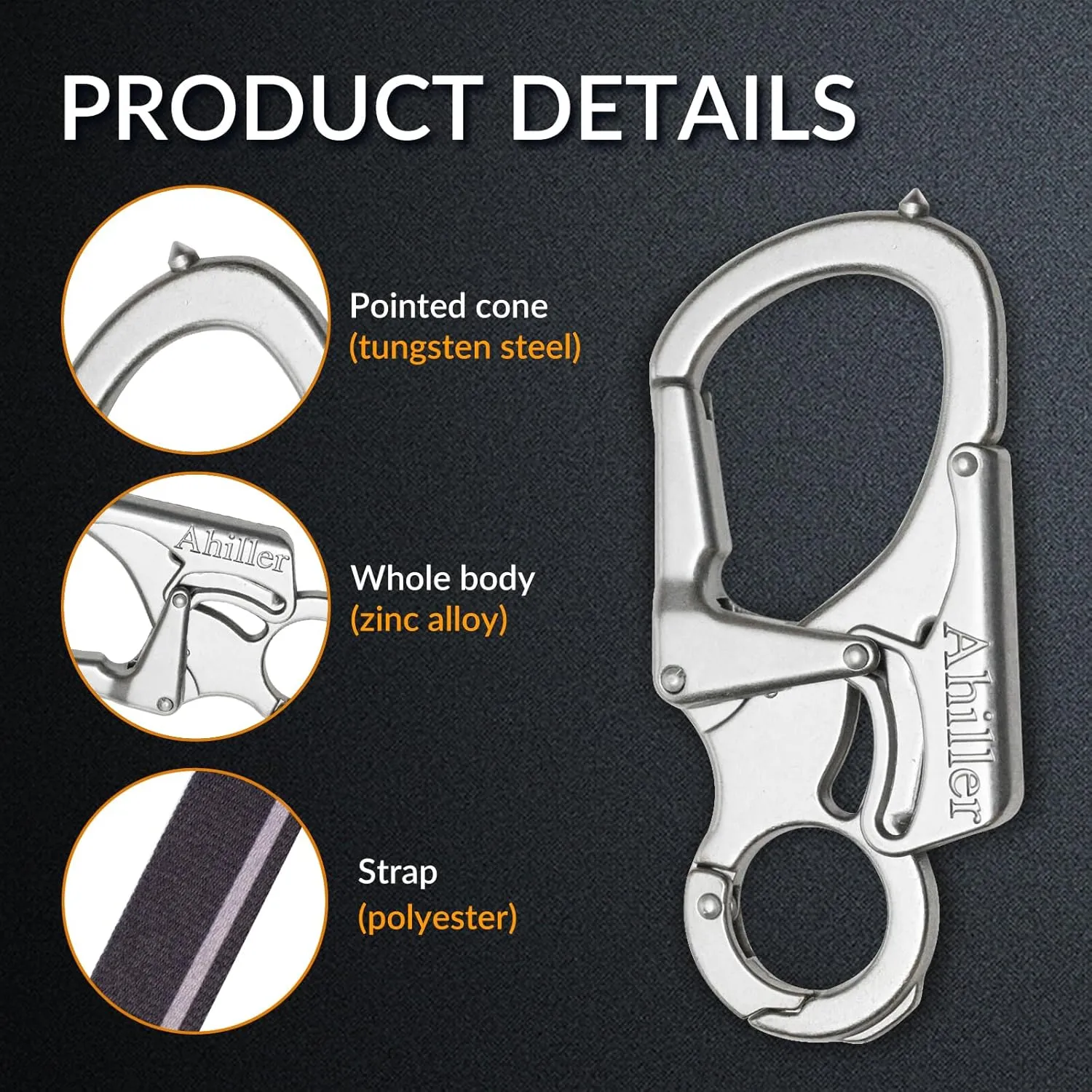Ahiller Carabiner Keychain Clip, Double Lock Designed - Tungsten Steel Tip, Multifounction Tools for Camping, Hiking, Fishing, Outdoor Survival