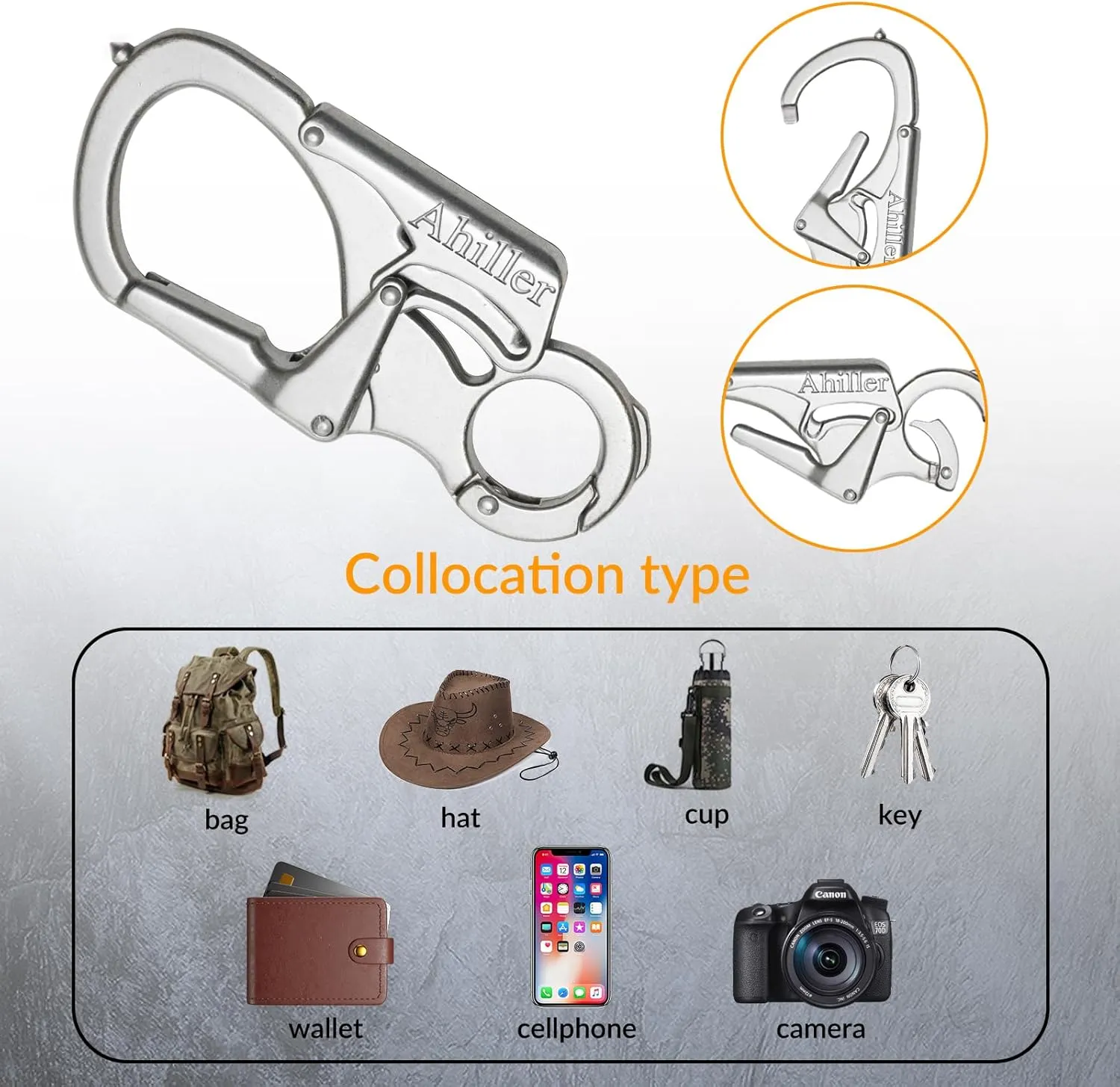 Ahiller Carabiner Keychain Clip, Double Lock Designed - Tungsten Steel Tip, Multifounction Tools for Camping, Hiking, Fishing, Outdoor Survival