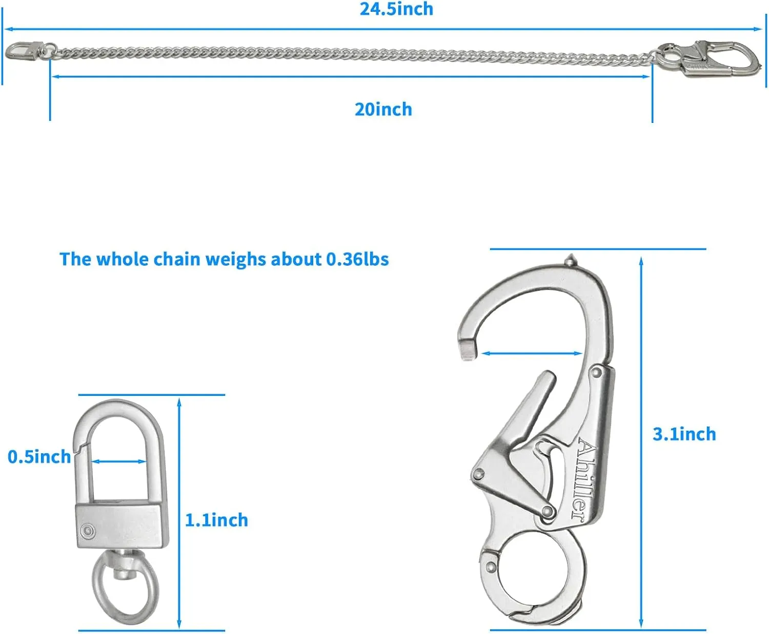 Ahiller Wallet Chain for Men, Lockable Carabiner with Tungsten Steel Taper, Heavy Duty Chain for Key Pocket Belt