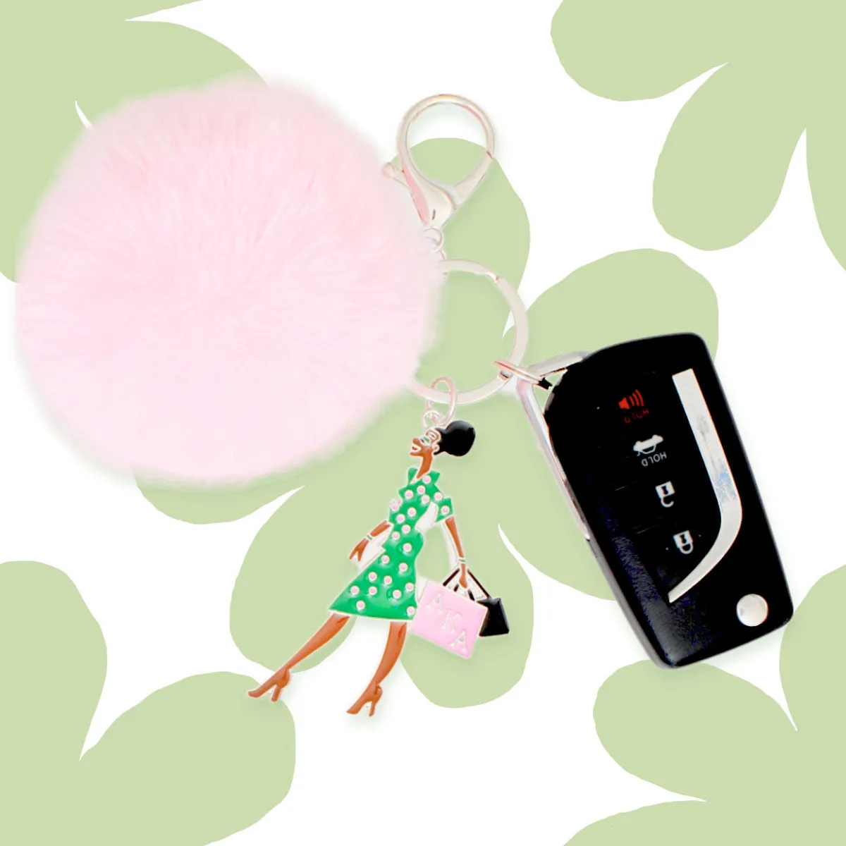 AKA Sorority Inspired Glam Gal Pom Pom Keychain Women