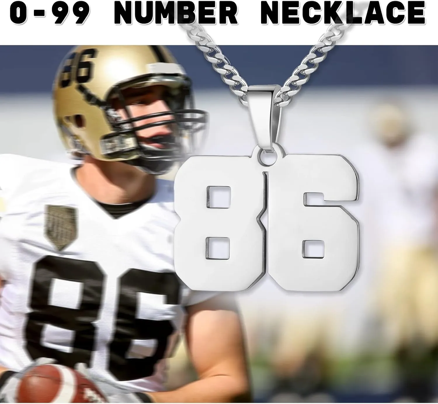 Athletes Jersey Number Necklace 0-99 for Men - Stainless Steel Chain 22 2 Inch Personalized Charm Pendant - Inspirational Basketball Baseball Football Jewelry Gift