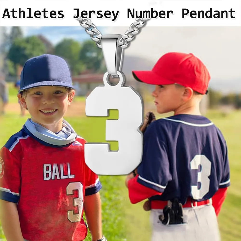 Athletes Jersey Number Necklace 0-99 for Men - Stainless Steel Chain 22 2 Inch Personalized Charm Pendant - Inspirational Basketball Baseball Football Jewelry Gift