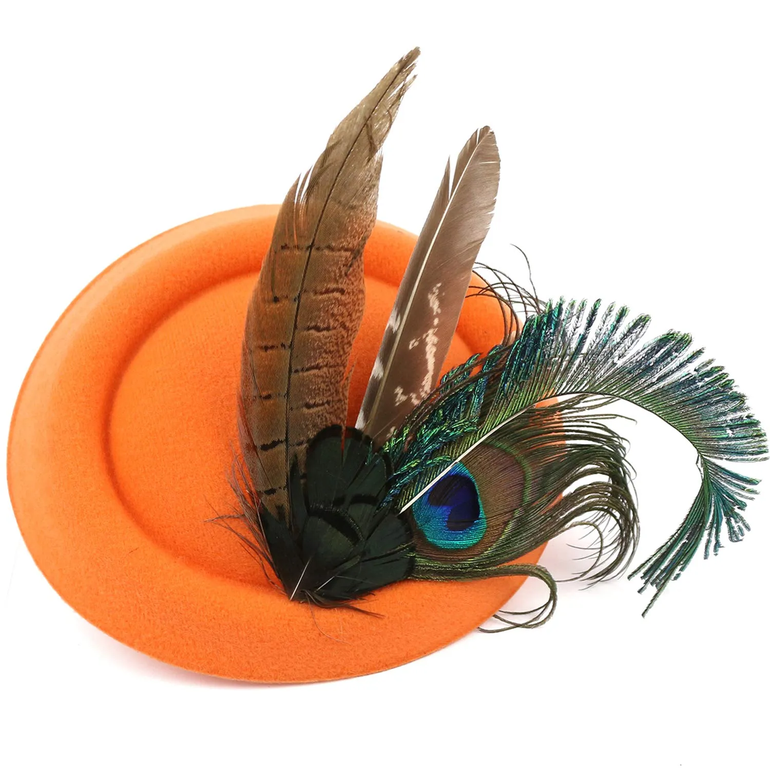 BABEYOND Fascinators Hat Derby Pillbox Hat Cocktail Tea Party Feather Headband Orange