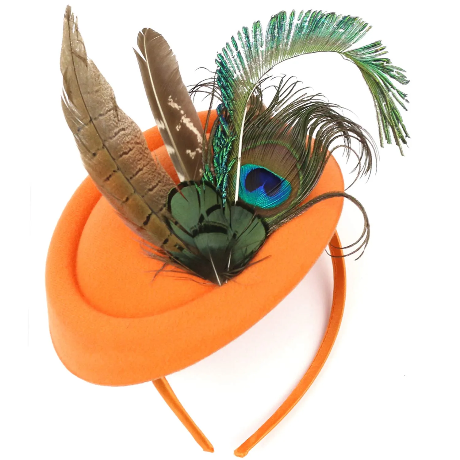 BABEYOND Fascinators Hat Derby Pillbox Hat Cocktail Tea Party Feather Headband Orange