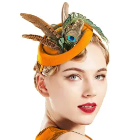 BABEYOND Fascinators Hat Derby Pillbox Hat Cocktail Tea Party Feather Headband Orange