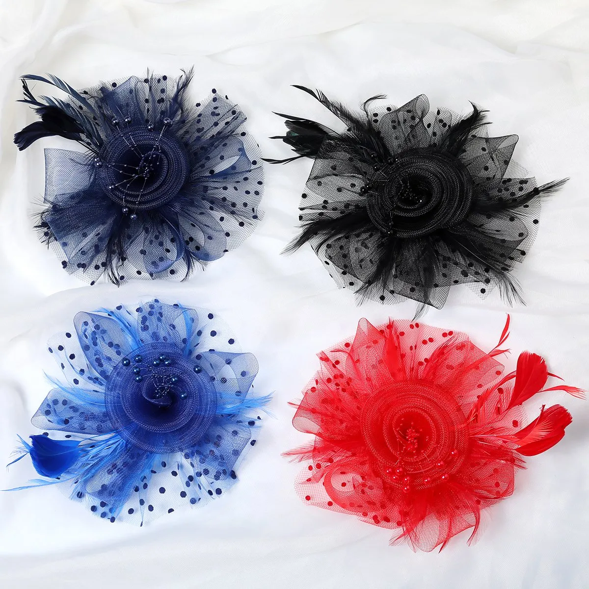 BABEYOND Women's Fascinators Hat Mesh Feather Fascinator Veil Kentucky Derby Hat for Cocktail Tea Party Blue