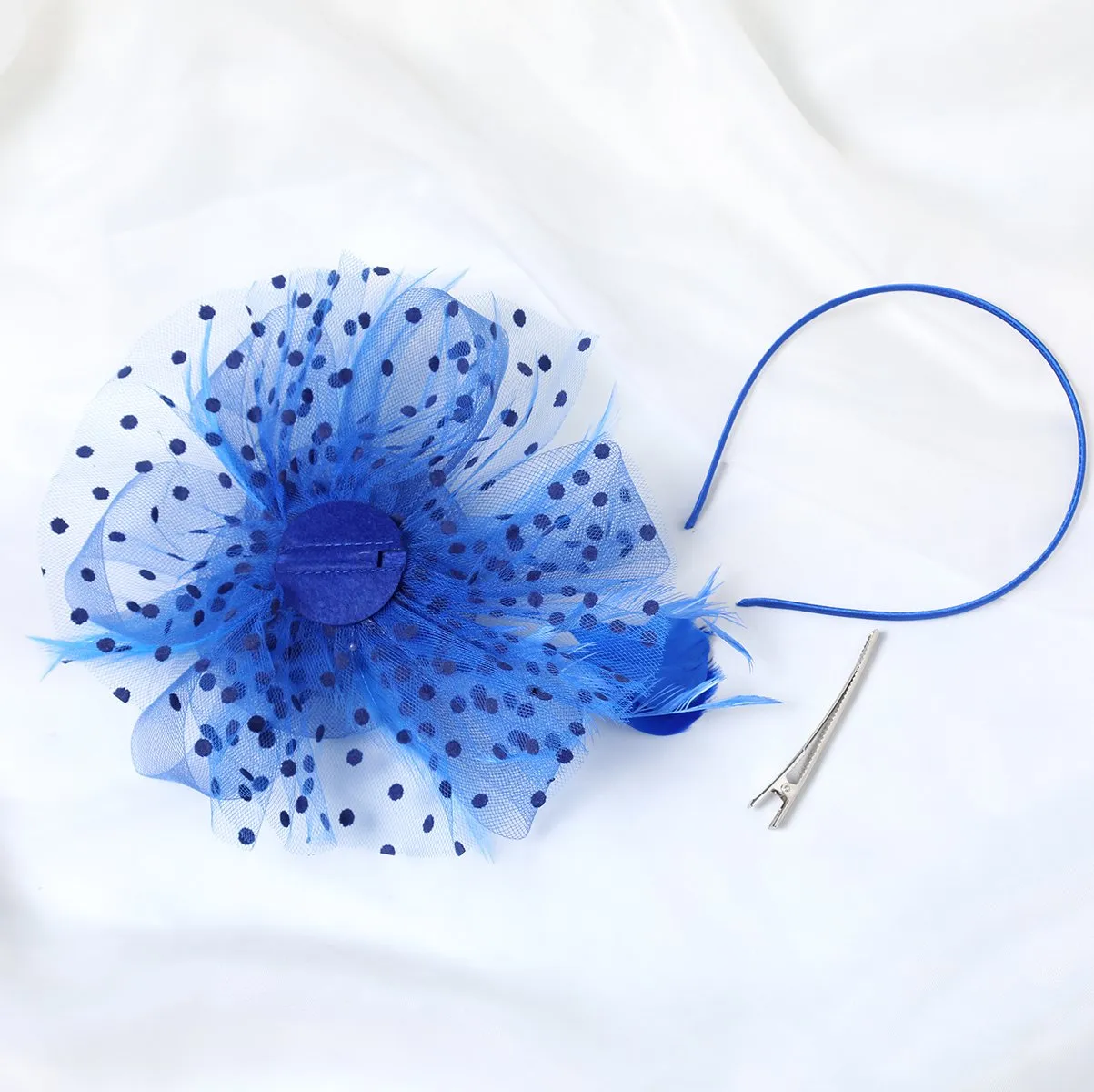 BABEYOND Women's Fascinators Hat Mesh Feather Fascinator Veil Kentucky Derby Hat for Cocktail Tea Party Blue