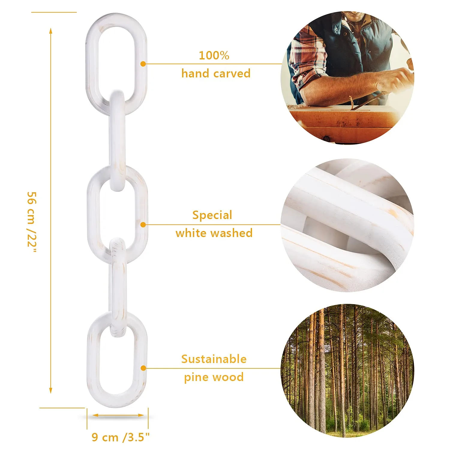 Baidast Wood Chain Link Decor-White Boho Home Decor Modern Farmhouse Decorative Objects Hand Carved 5 Link Chain Decor for Coffee Table Tiered Tray Table (22.75Inch)
