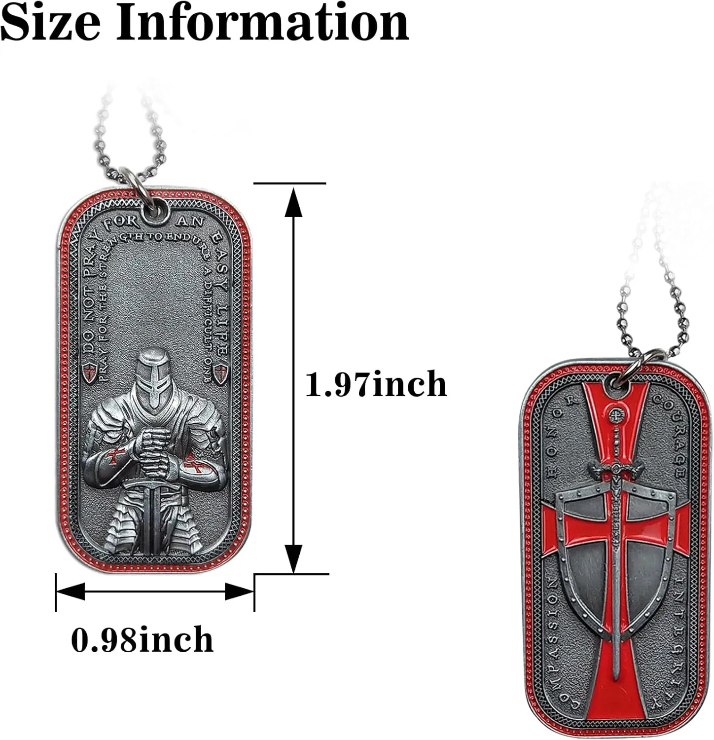 BHealthLife Knights Templar Necklace for Men Christian Dog Tag Pendant Religious Templar Coin Red Cross Christian Gifts for Men Dad Son Brother Boyfriend