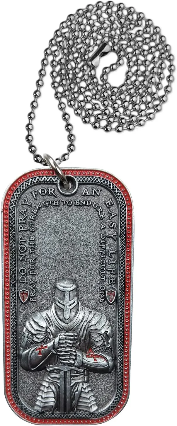 BHealthLife Knights Templar Necklace for Men Christian Dog Tag Pendant Religious Templar Coin Red Cross Christian Gifts for Men Dad Son Brother Boyfriend