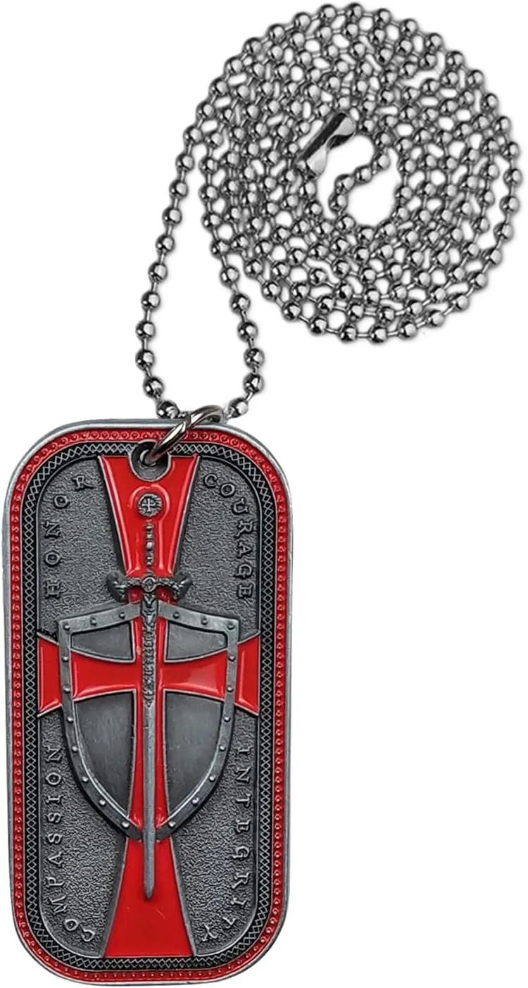 BHealthLife Knights Templar Necklace for Men Christian Dog Tag Pendant Religious Templar Coin Red Cross Christian Gifts for Men Dad Son Brother Boyfriend