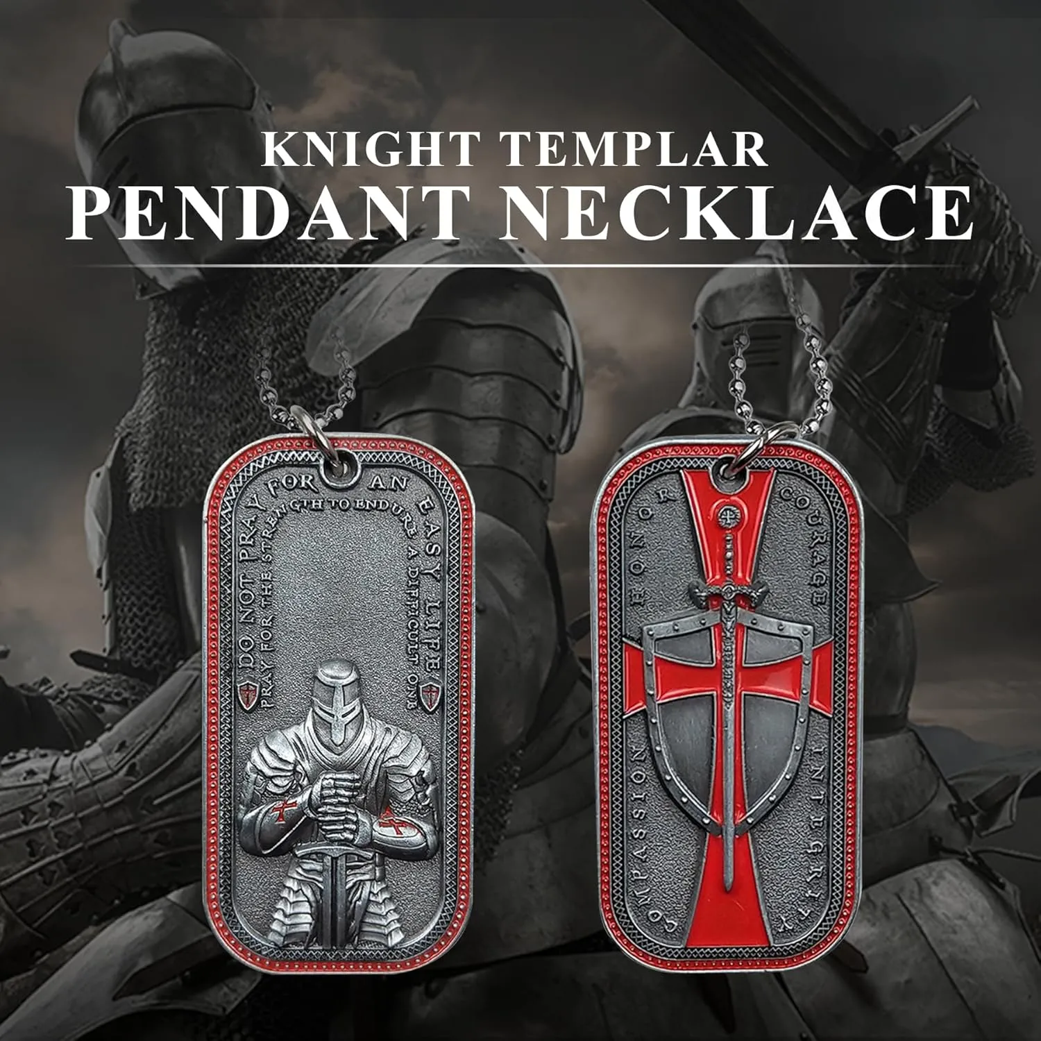 BHealthLife Knights Templar Necklace for Men Christian Dog Tag Pendant Religious Templar Coin Red Cross Christian Gifts for Men Dad Son Brother Boyfriend