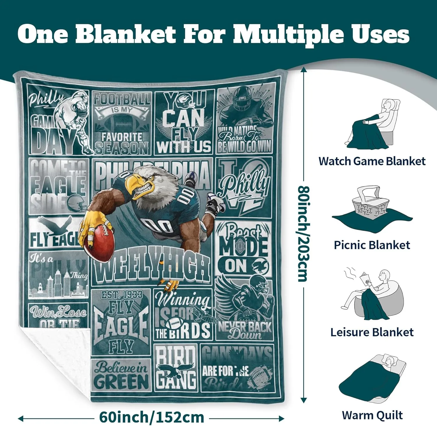 Blanket Football Fan Gifts for Men Women Football Style Throw Blanket Flannel Super Cozy Soft Living Room 80"x60".