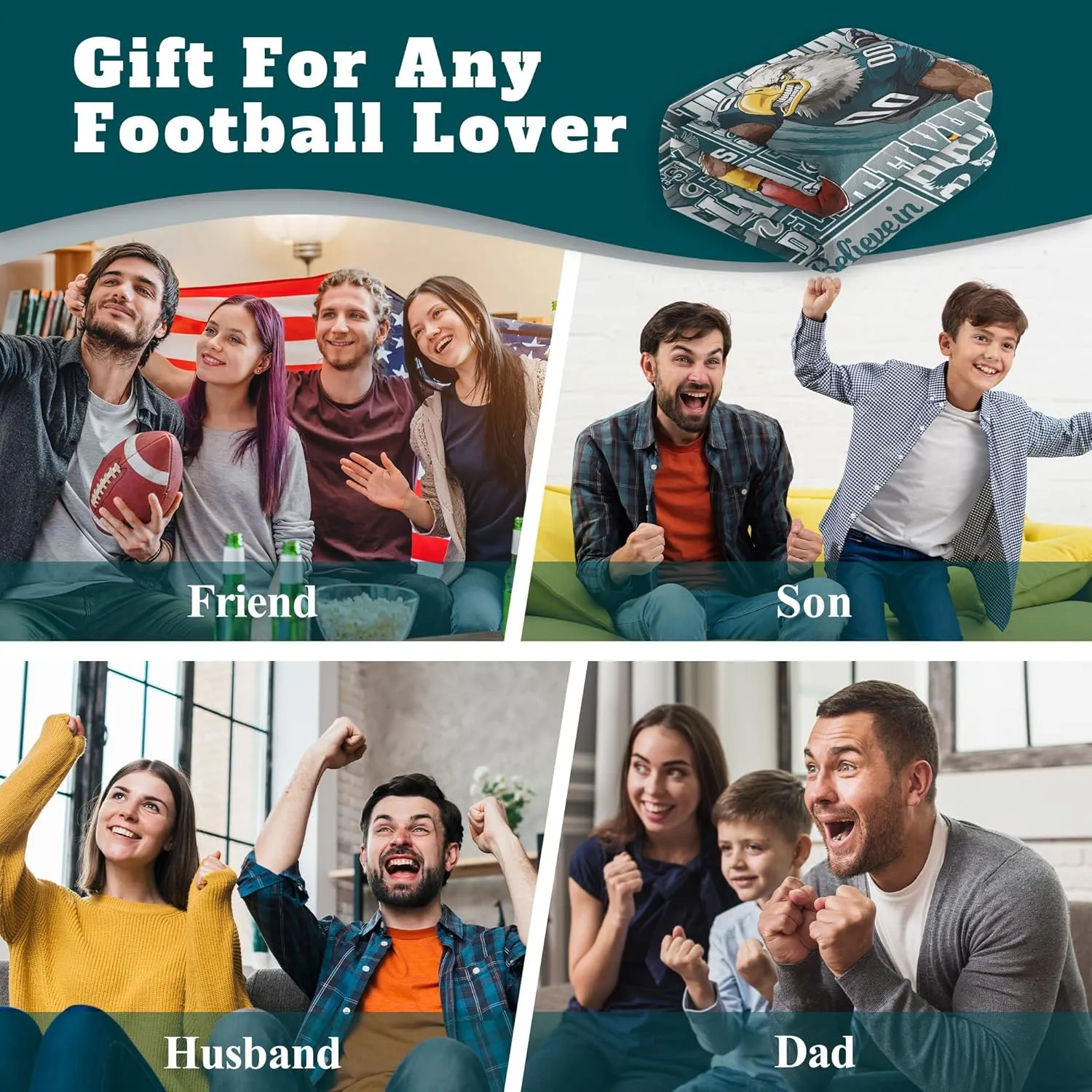 Blanket Football Fan Gifts for Men Women Football Style Throw Blanket Flannel Super Cozy Soft Living Room 80"x60".