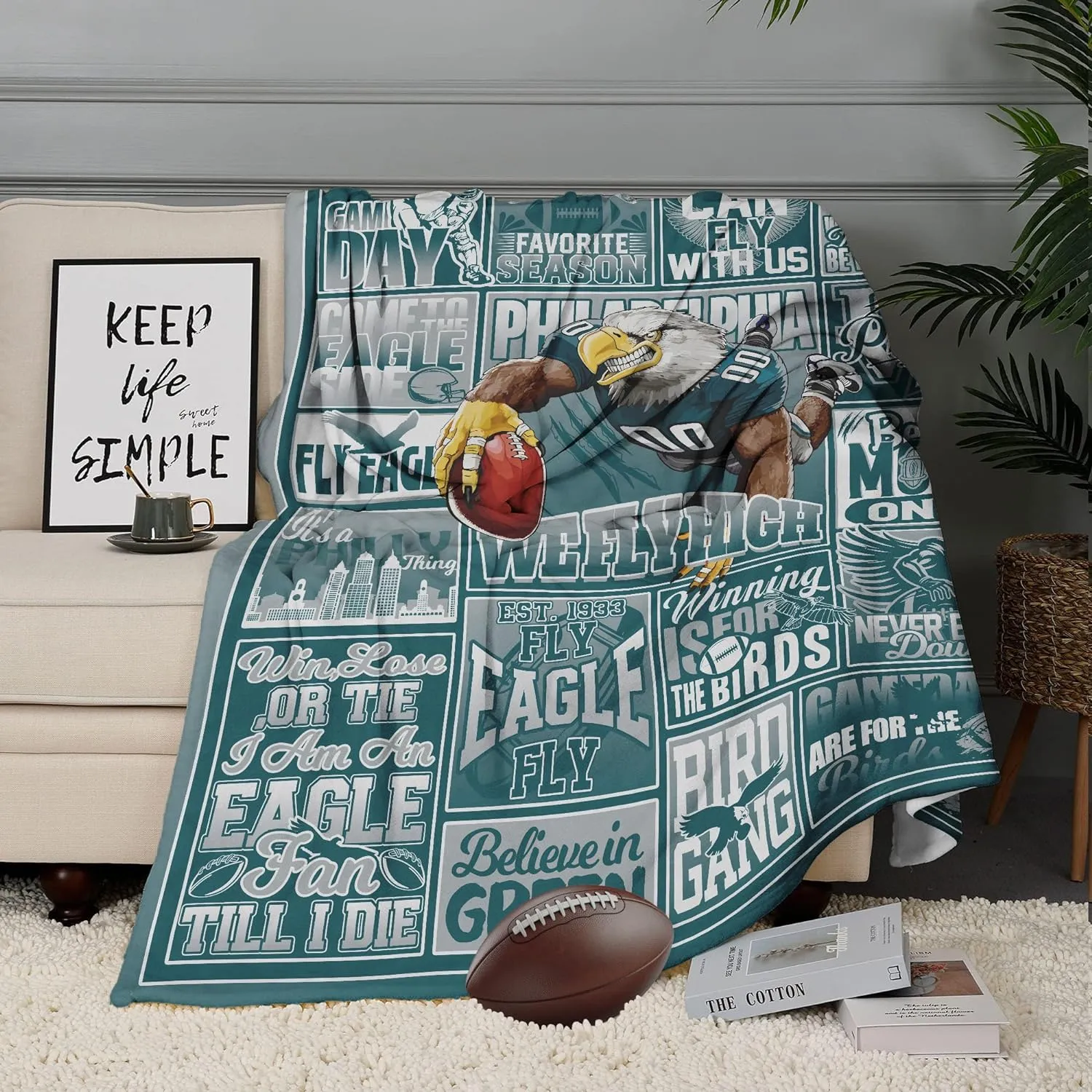 Blanket Football Fan Gifts for Men Women Football Style Throw Blanket Flannel Super Cozy Soft Living Room 80"x60".