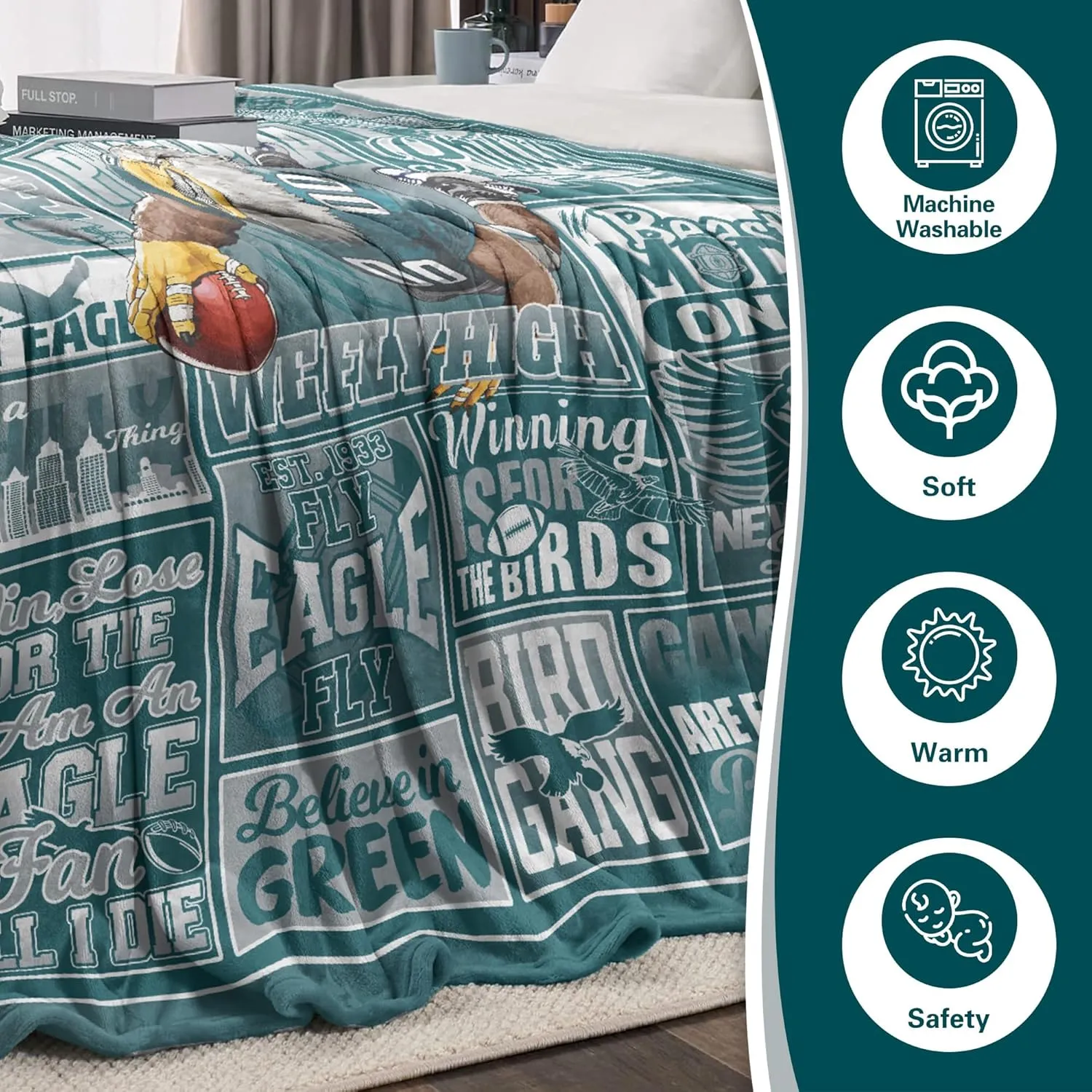 Blanket Football Fan Gifts for Men Women Football Style Throw Blanket Flannel Super Cozy Soft Living Room 80"x60".
