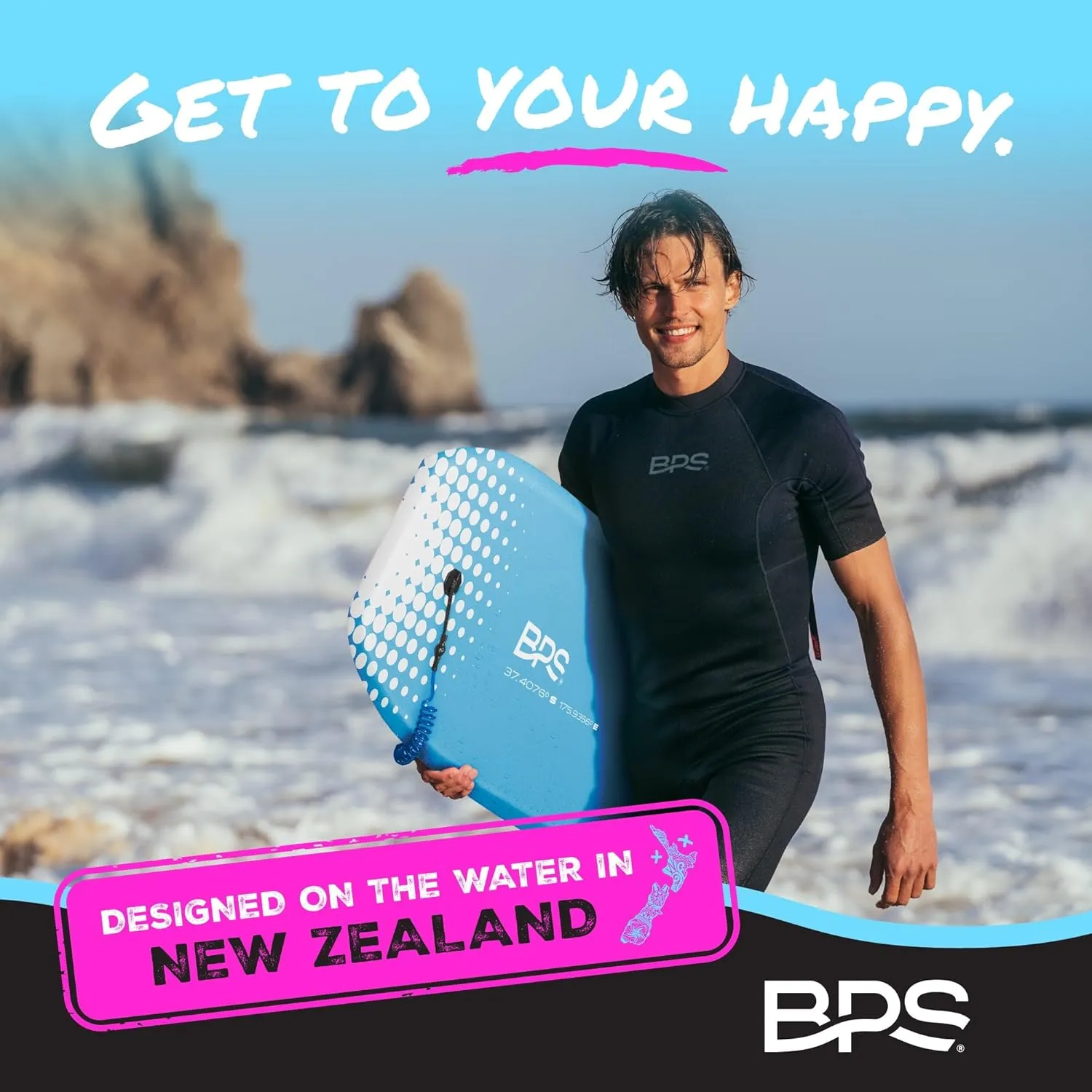BPS 'Storm' Bodyboard with Premium Coiled Leash - Lightweight with EPS Core, Durable for All Wave Conditions