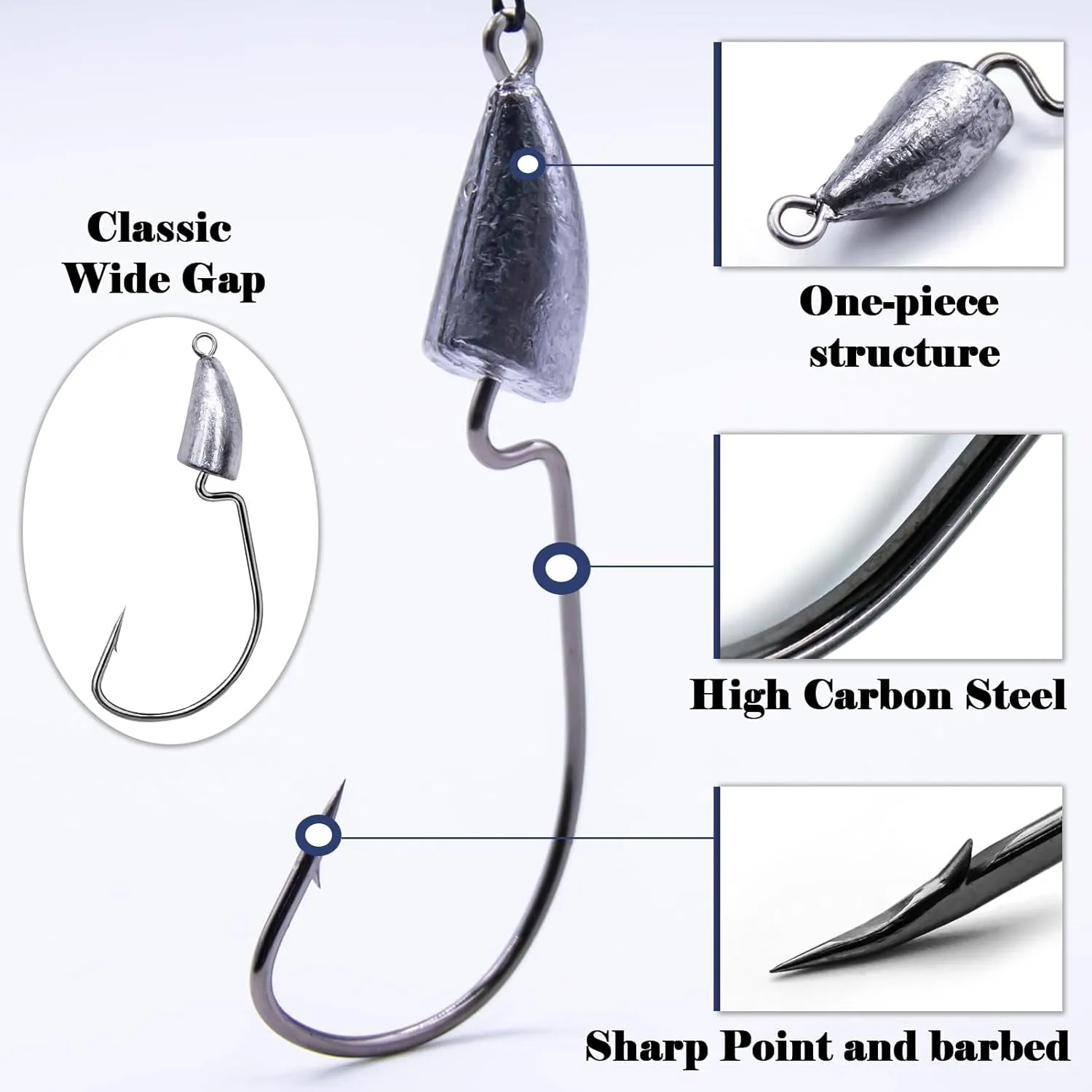 Bullet Jig Head Weighted Hooks,10pcs Texas Rigs EWG Hooks for Bass Fishing Saltwater 1/16 1/8 1/4 1/2 oz