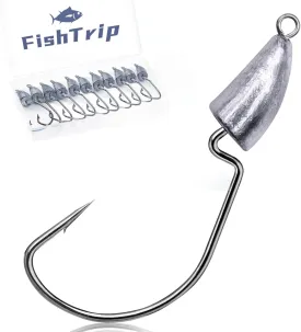Bullet Jig Head Weighted Hooks,10pcs Texas Rigs EWG Hooks for Bass Fishing Saltwater 1/16 1/8 1/4 1/2 oz