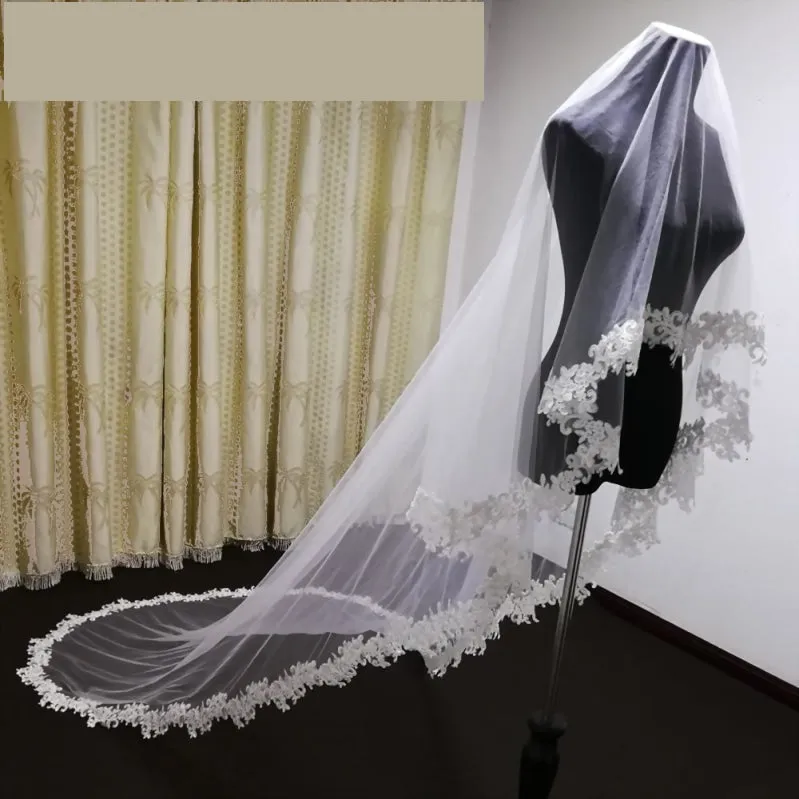 Cathedral Bridal Veil Lace Edge Wedding Veil With Hair Comb
