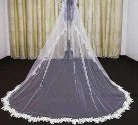 Cathedral Bridal Veil Lace Edge Wedding Veil With Hair Comb