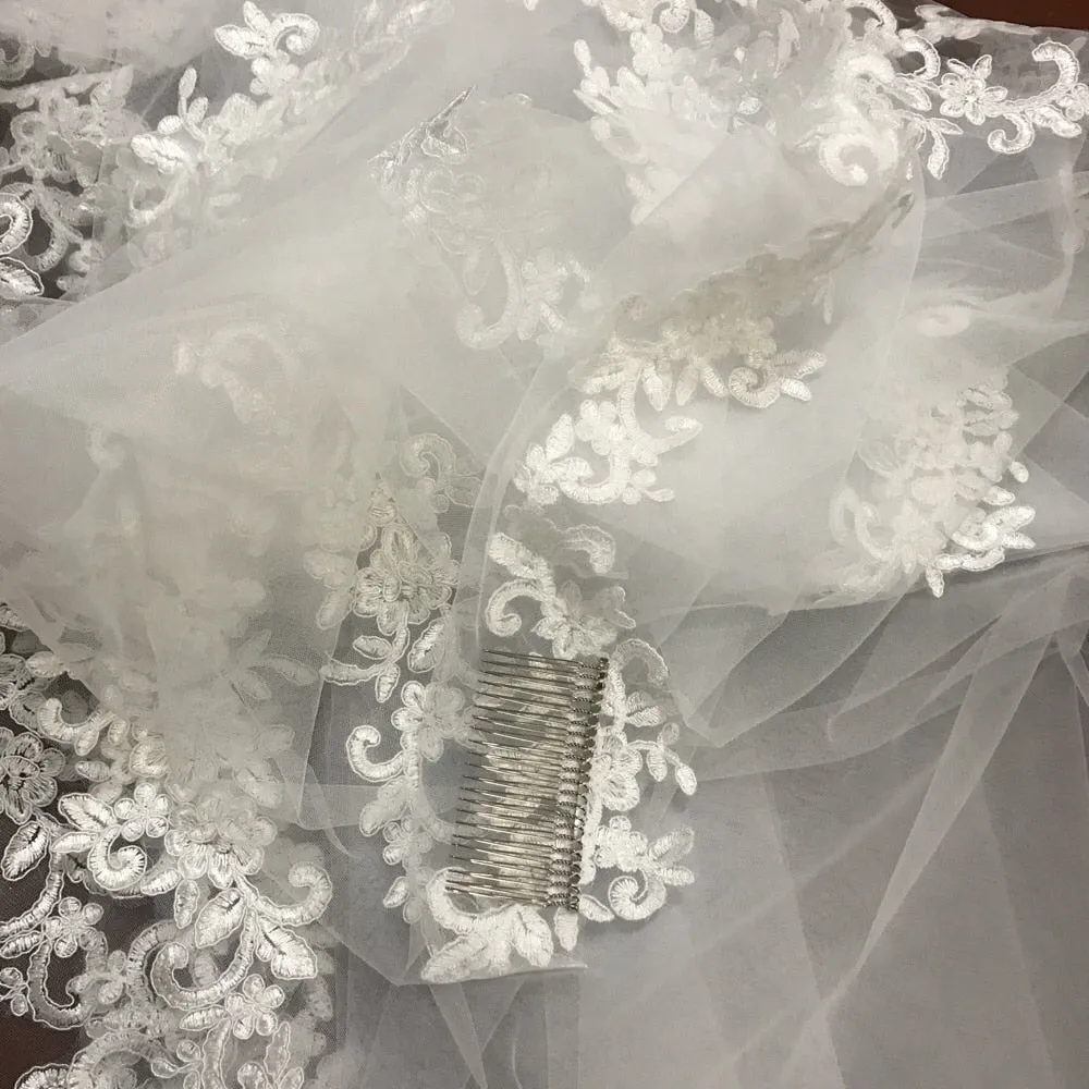 Cathedral Bridal Veil Lace Edge Wedding Veil With Hair Comb