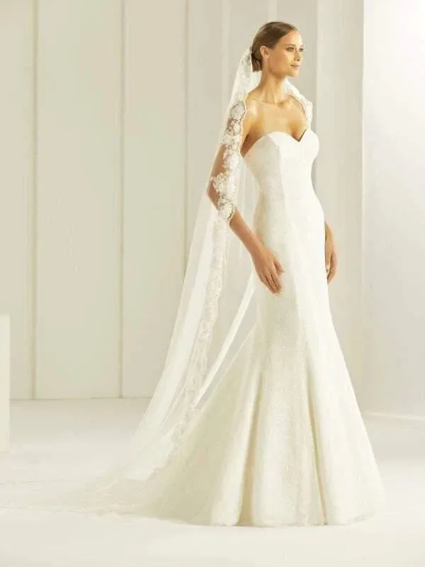Cathedral Veil Single Tier Beaded Lace Edge S274