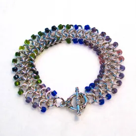 Chain Maille Bracelet - European 4-in-1 Weave with Colorful Seed Beads