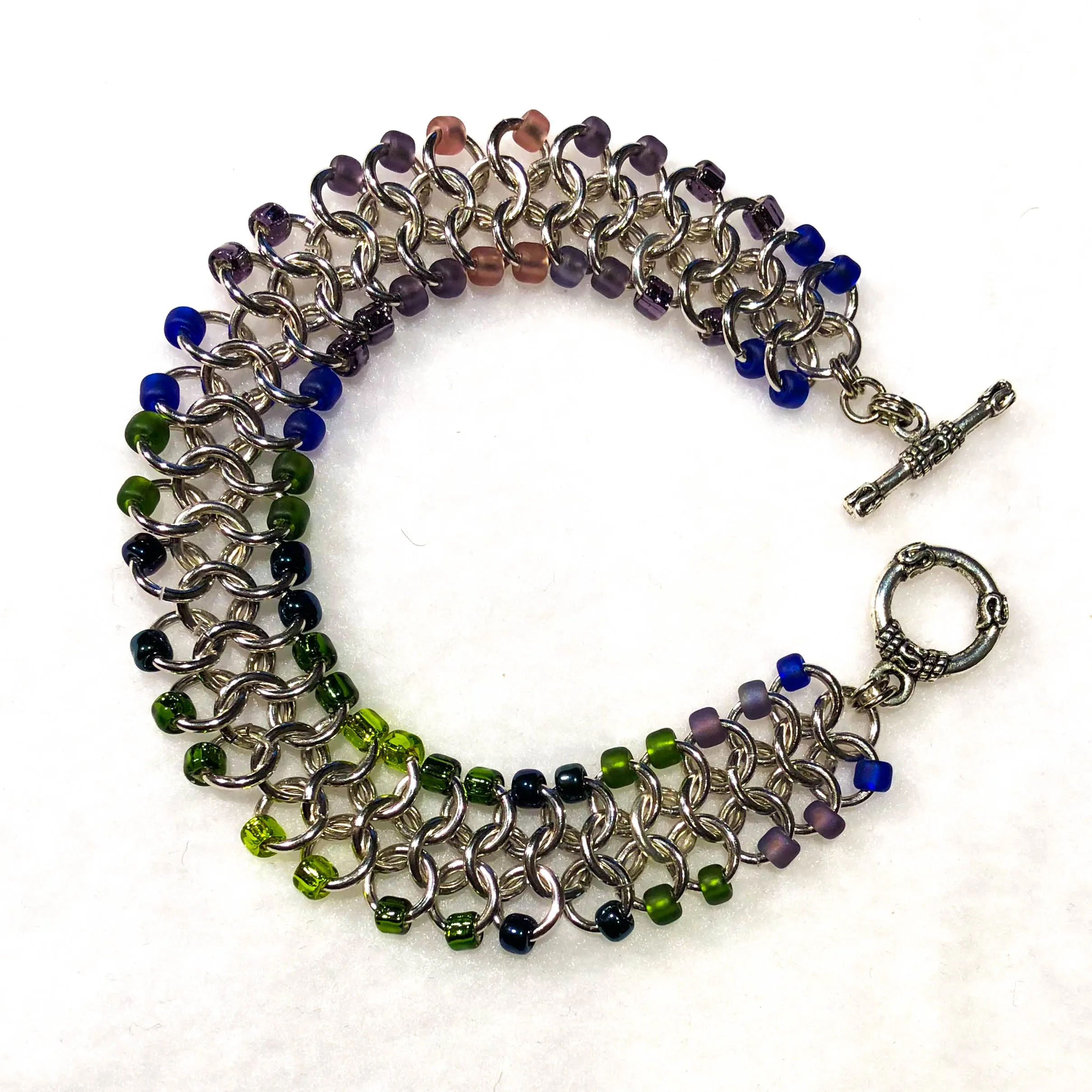Chain Maille Bracelet - European 4-in-1 Weave with Colorful Seed Beads