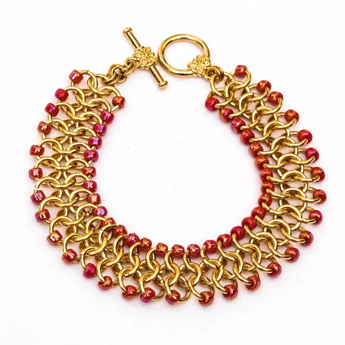 Chain Maille Bracelet - European 4-in-1 Weave with Colorful Seed Beads
