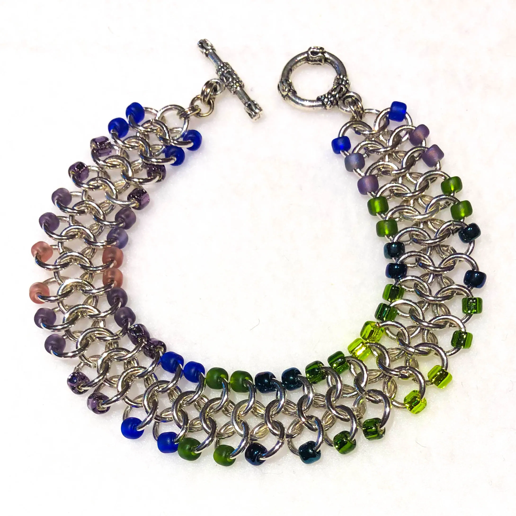 Chain Maille Bracelet - European 4-in-1 Weave with Colorful Seed Beads