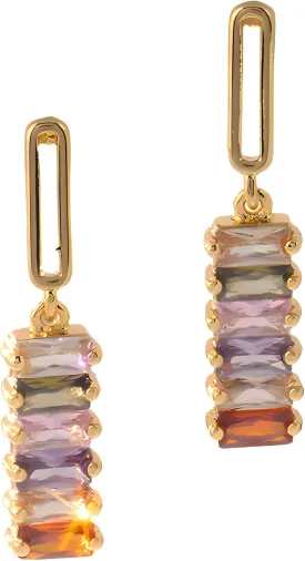 Colorful Zircon Dangle Earrings for Women18K Gold Plated Geometric Square Rainbow Sparkling Crystal S925 Sterling Silver Posts Hypoallergenic Dainty Multicolour Gemstone Drop Earrings