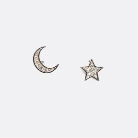 Contemporary Diamond Moon & Star Earrings