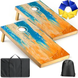 Cornhole Board Set, Regulation Size 4 x 2FT/3 x 2FT Solid Wood Corn Hole Game Set with 8 Bean Bags,2 Cornhole Boards and 1 Carry Bag for Outdoor Beach Toss Games Competitions