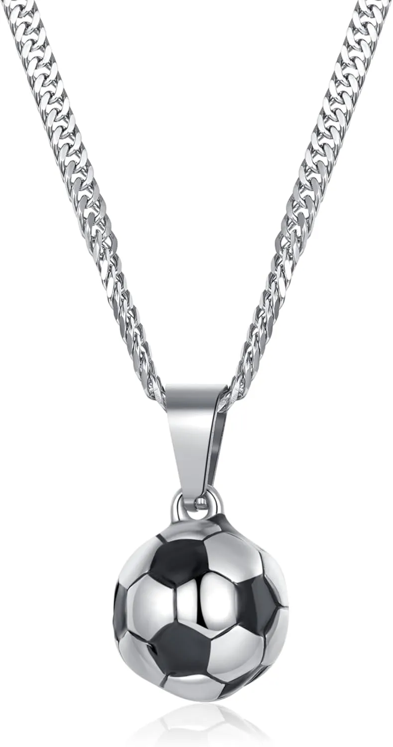 Cross Necklace for Men Stainless Steel Baseball Football Cross Charm Soccer Pendant Necklace for Men Christian Religious Jewelry Sports Accessories Easter Graduation Gift for Boyfriend